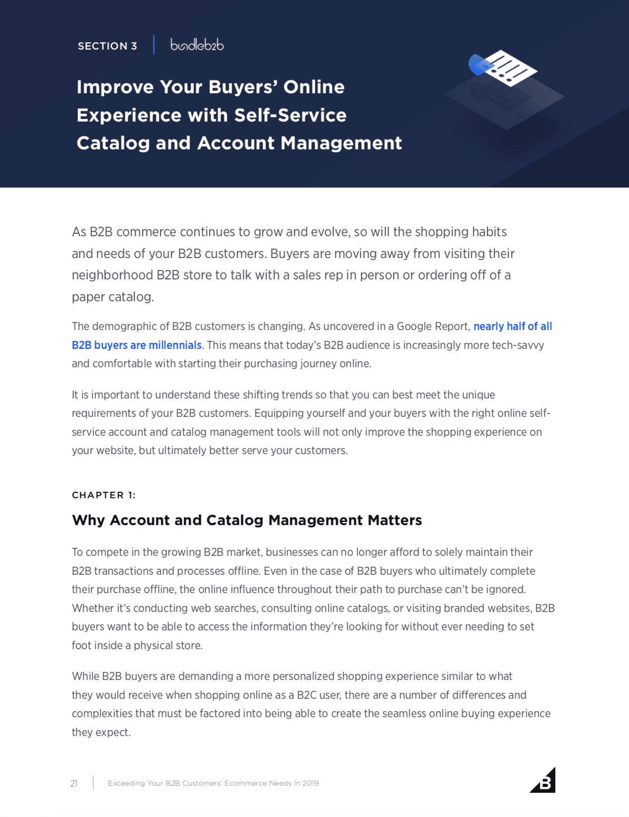 Ebook page for Section 3, Improve Your Buyers' Online Experience with Self-Service Catalog and Account Management